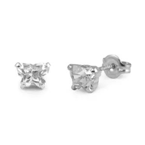 Children Sterling Silver Cubic Zirconia Butterfly Stud Earrings