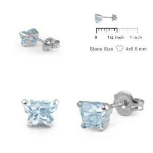 Children Sterling Silver Simulated March Birthstone Butterfly Earrings