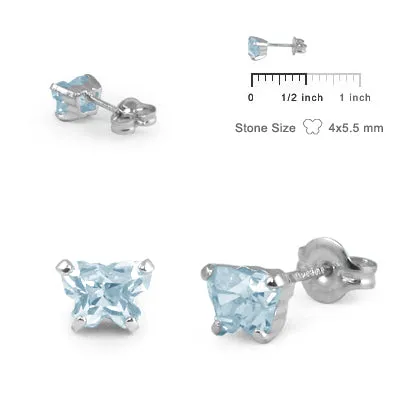 Children Sterling Silver Simulated March Birthstone Butterfly Earrings