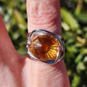 Citrine Evil Eye Adjustable Finger Cuff Ring .925 Silver for Abundance, Intuition, Luck and Protection