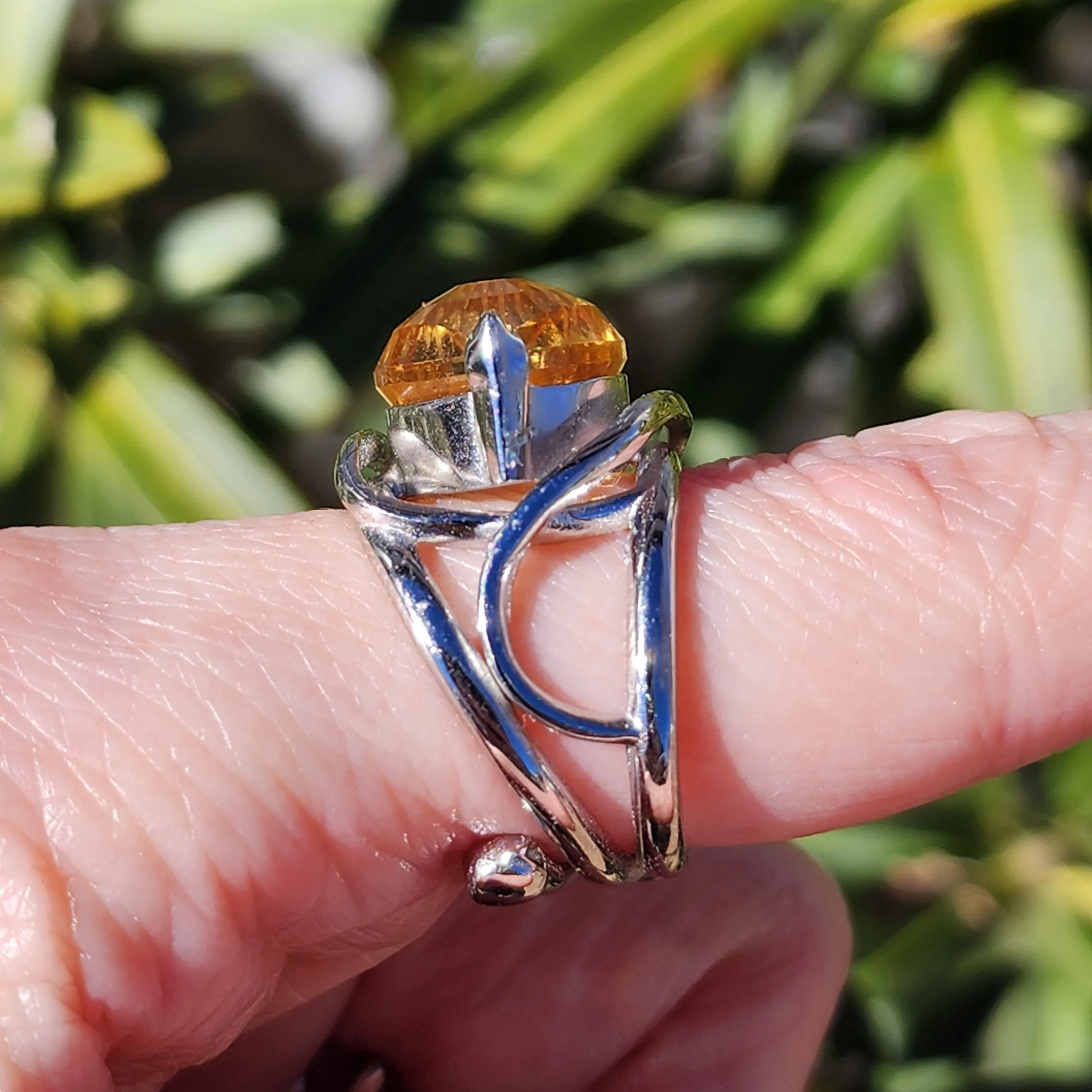 Citrine Evil Eye Adjustable Finger Cuff Ring .925 Silver for Abundance, Intuition, Luck and Protection