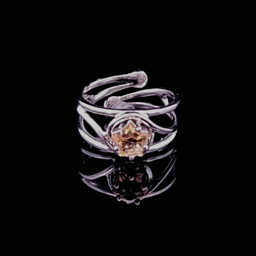 Citrine Star Midi Adjustable Finger Cuff Ring .925 Silver for Abundance, Good Luck and Positivity