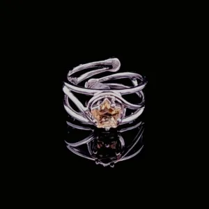 Citrine Star Midi Adjustable Finger Cuff Ring .925 Silver for Abundance, Good Luck and Positivity