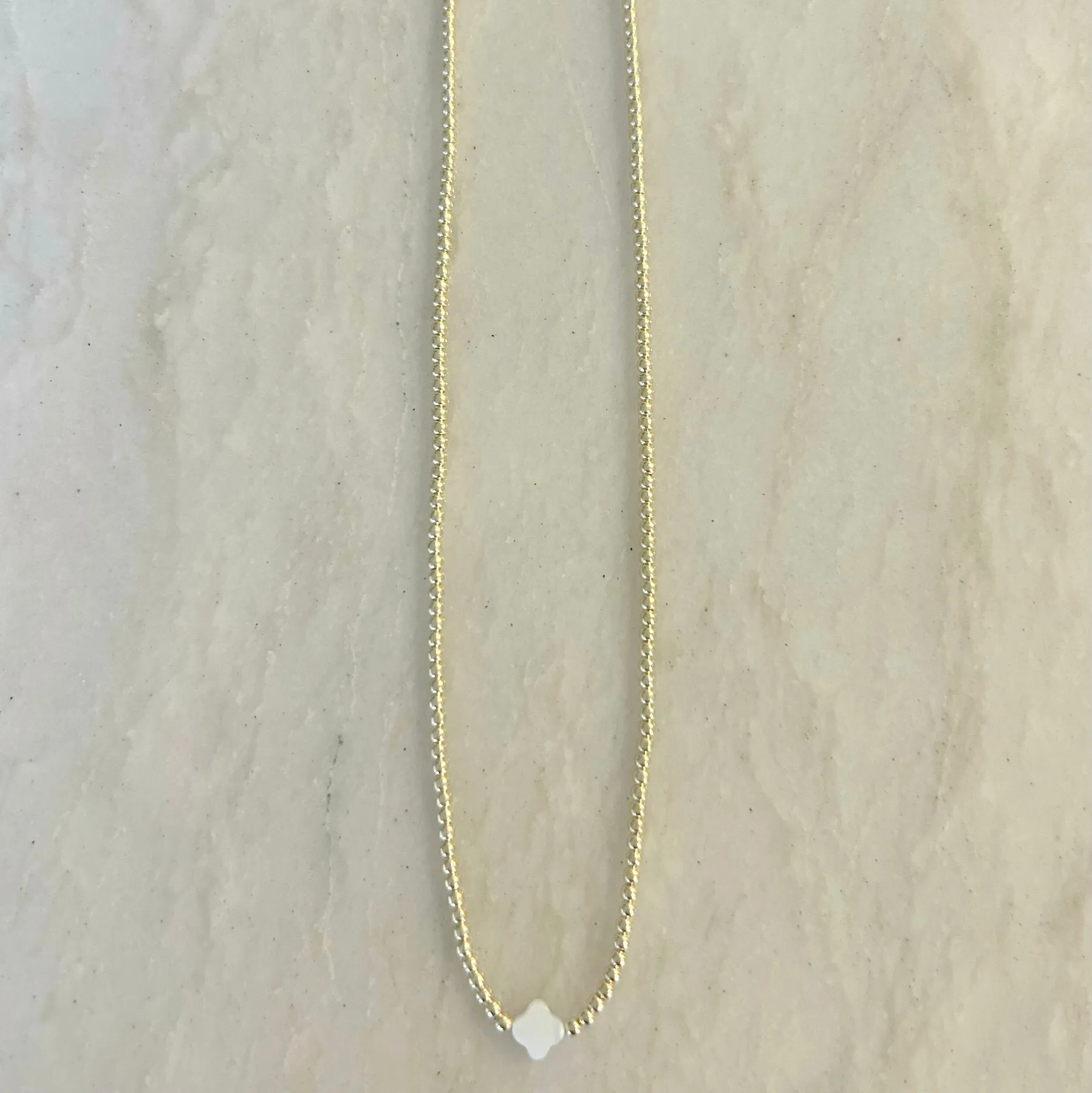 Clover Necklace | Delicate Mother of Pearl Clover & Gold Beads | By Pearly Girls
