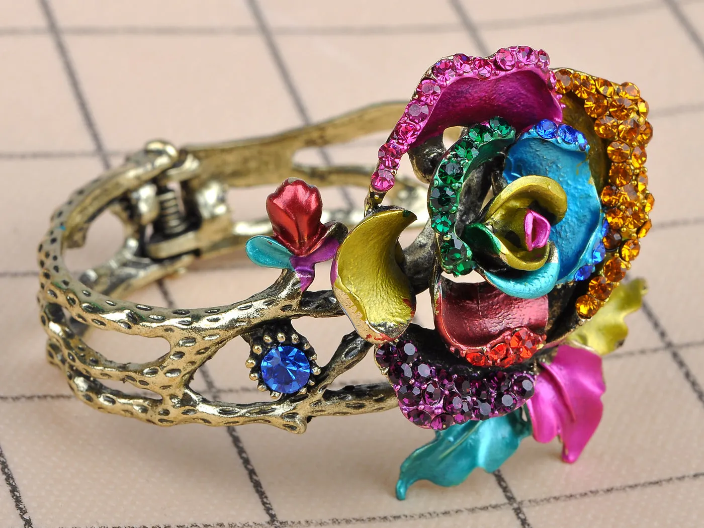 Colorful Abstract Enamel Paint Rose Flower Bracelet Bangle