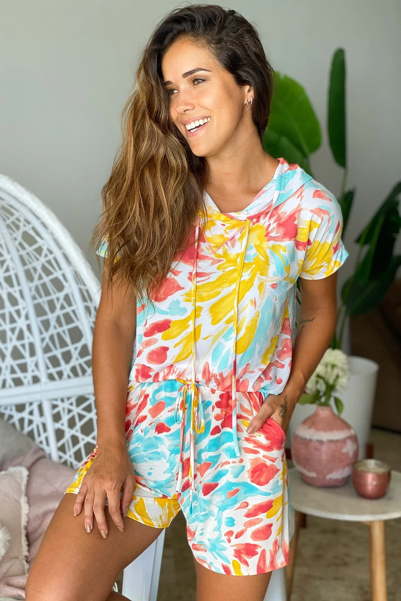 Coral And Lemon Tie Dye Shorts