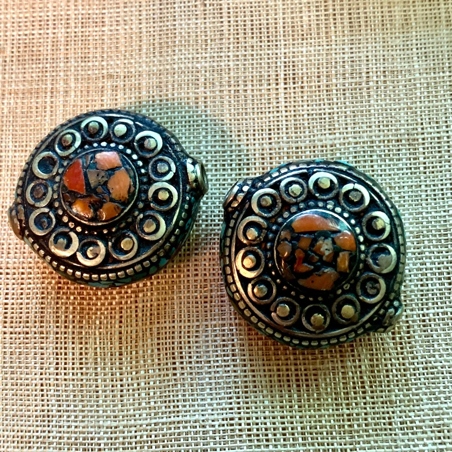 Coral and Turquoise Focal Bead, Nepal