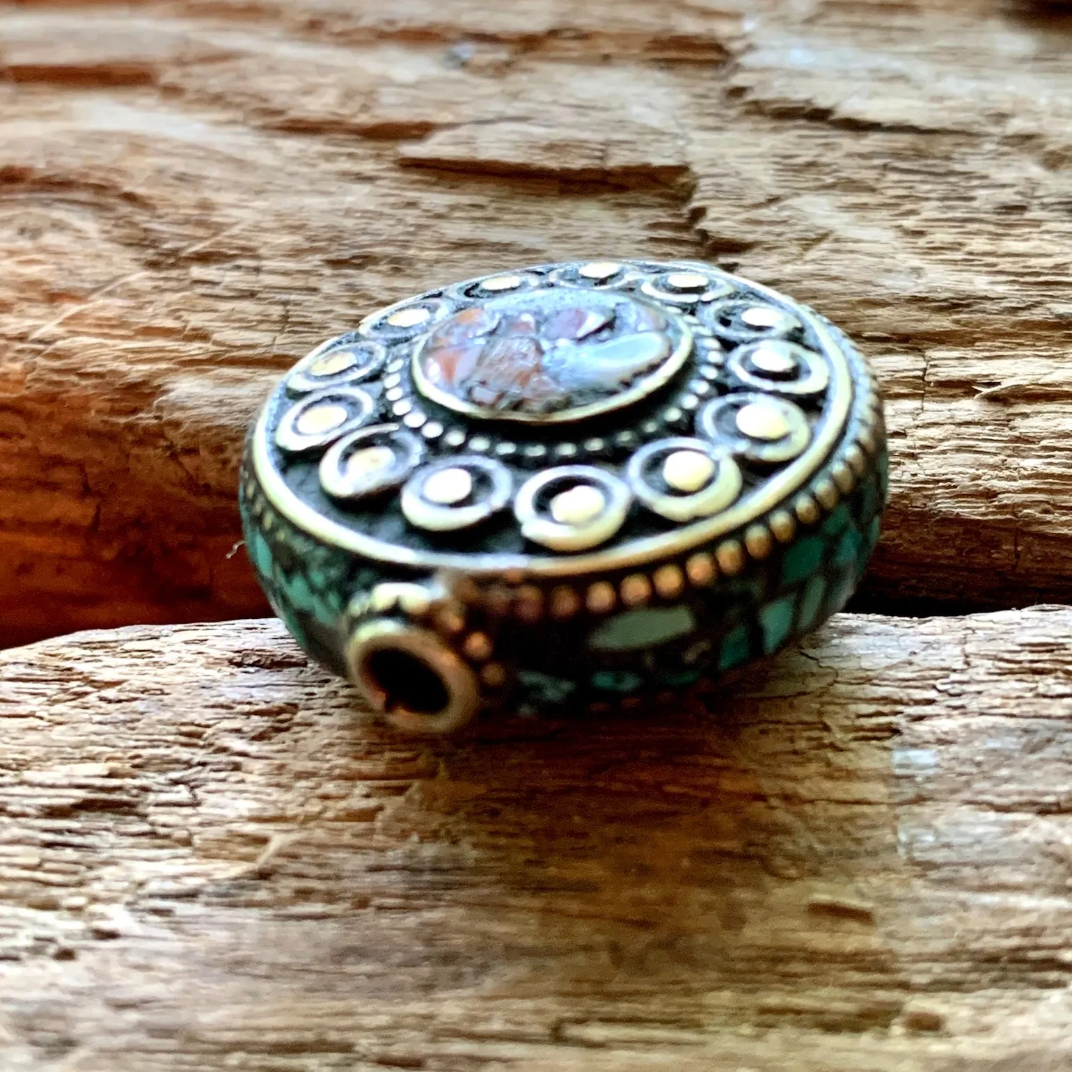 Coral and Turquoise Focal Bead, Nepal