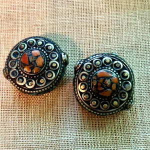Coral and Turquoise Focal Bead, Nepal