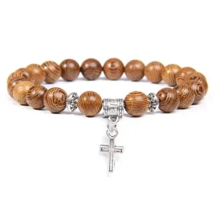 Cross Bead Bracelet <br> Wooden Charm