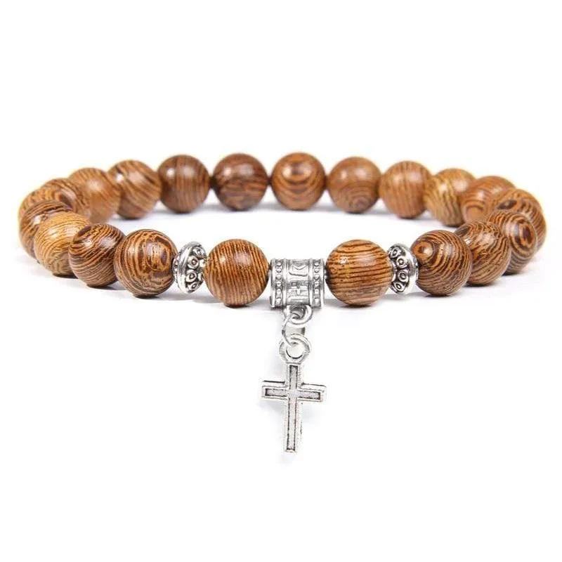 Cross Bead Bracelet <br> Wooden Charm
