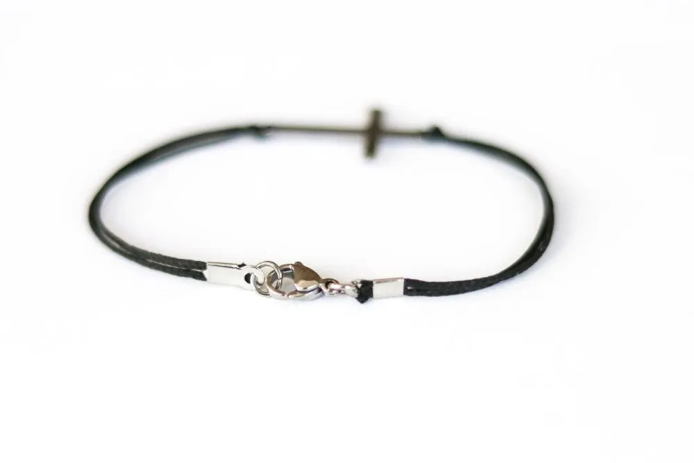 Cross bracelet for men, birthday gift, men's bracelet with a silver cross pendant, black string, gift for him, christian catholic jewelry