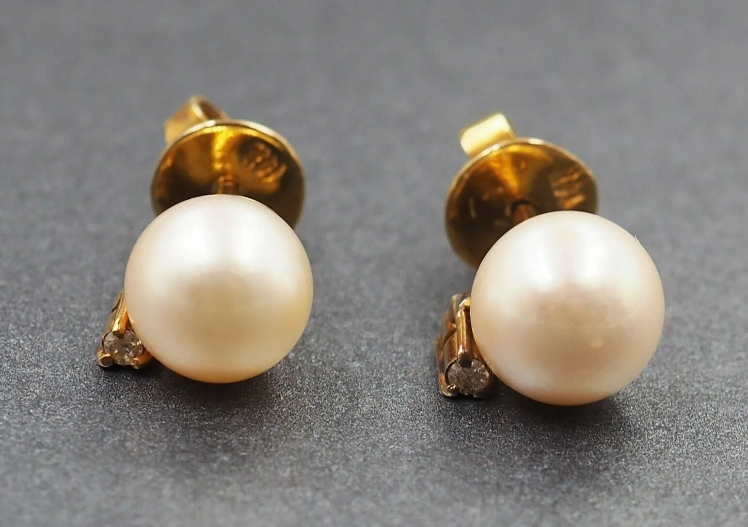 Cultured Pearl & Diamond 14ct Yellow Gold Stud Earrings