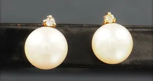 Cultured Pearl & Diamond 14ct Yellow Gold Stud Earrings