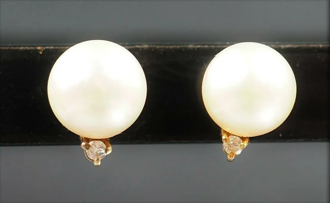 Cultured Pearl & Diamond 14ct Yellow Gold Stud Earrings