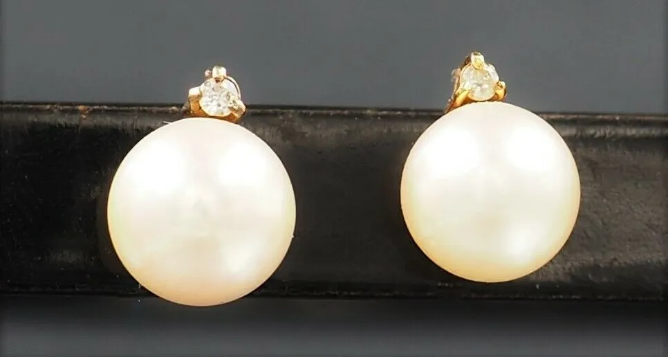 Cultured Pearl & Diamond 14ct Yellow Gold Stud Earrings