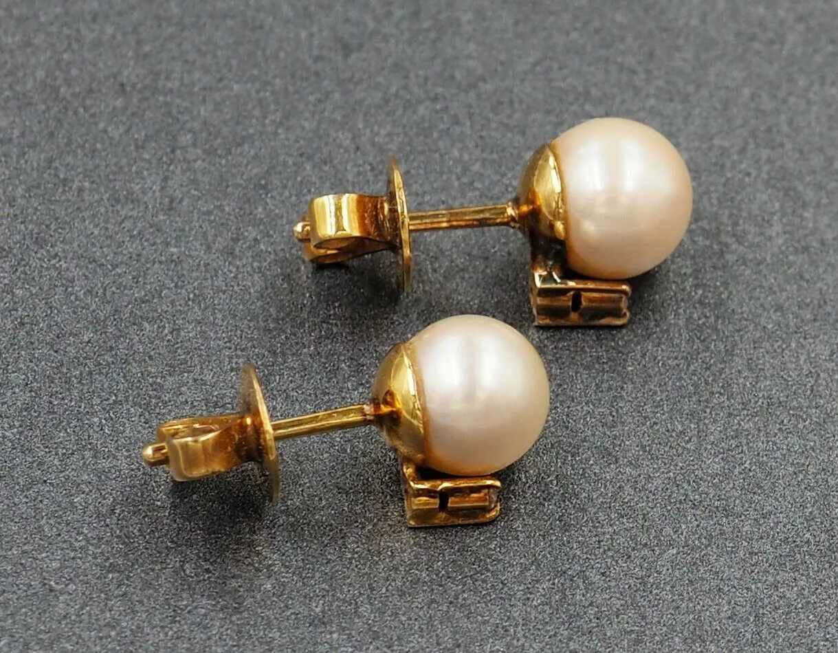 Cultured Pearl & Diamond 14ct Yellow Gold Stud Earrings