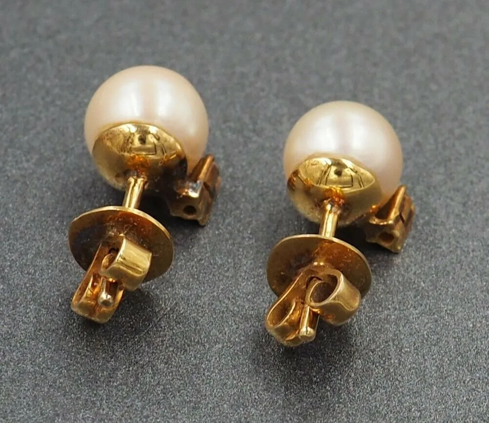 Cultured Pearl & Diamond 14ct Yellow Gold Stud Earrings