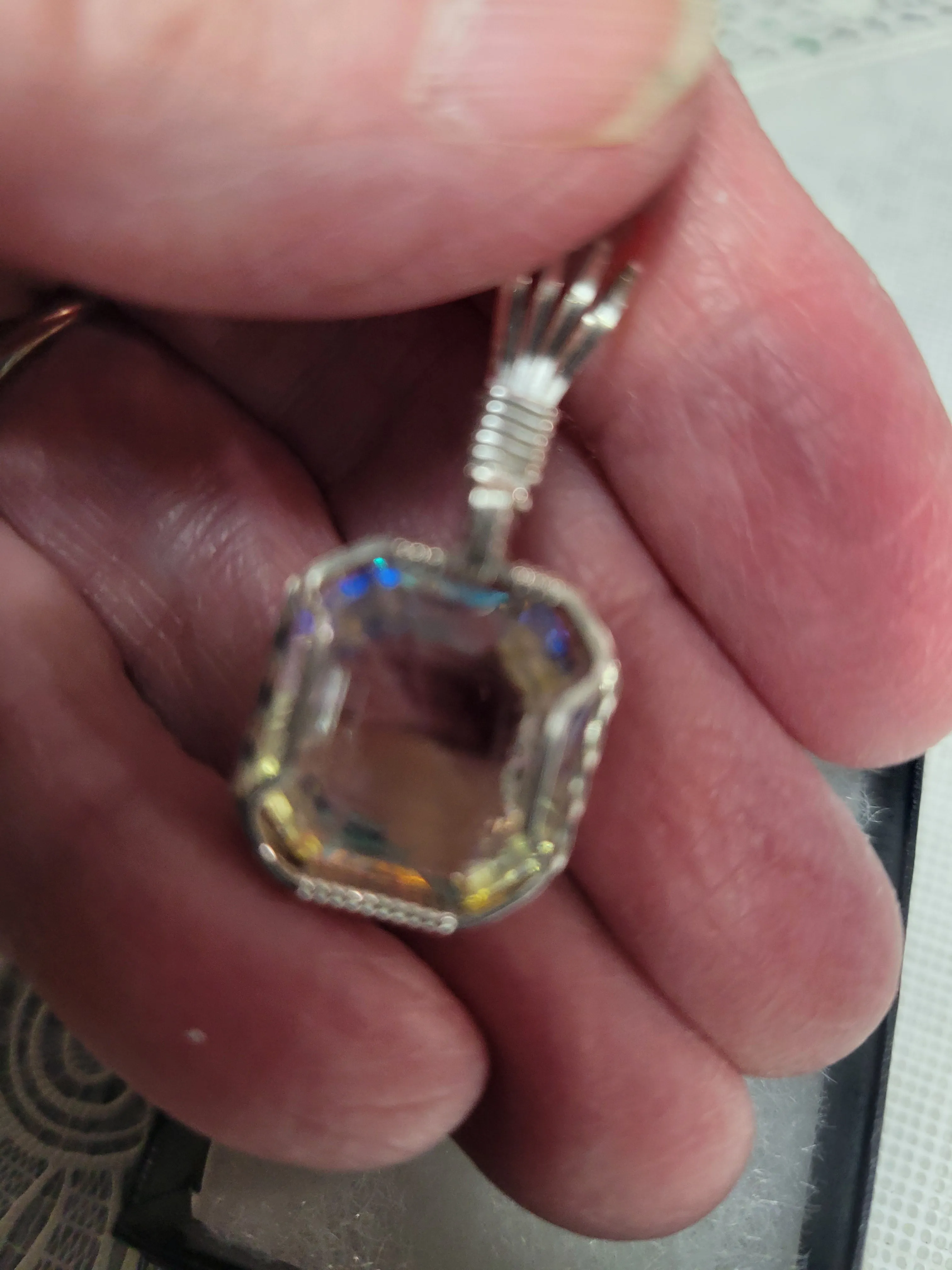 Custom Wire Wrapped Faceted Radiant Mystic Topaz Necklace/Pendant Sterling silver