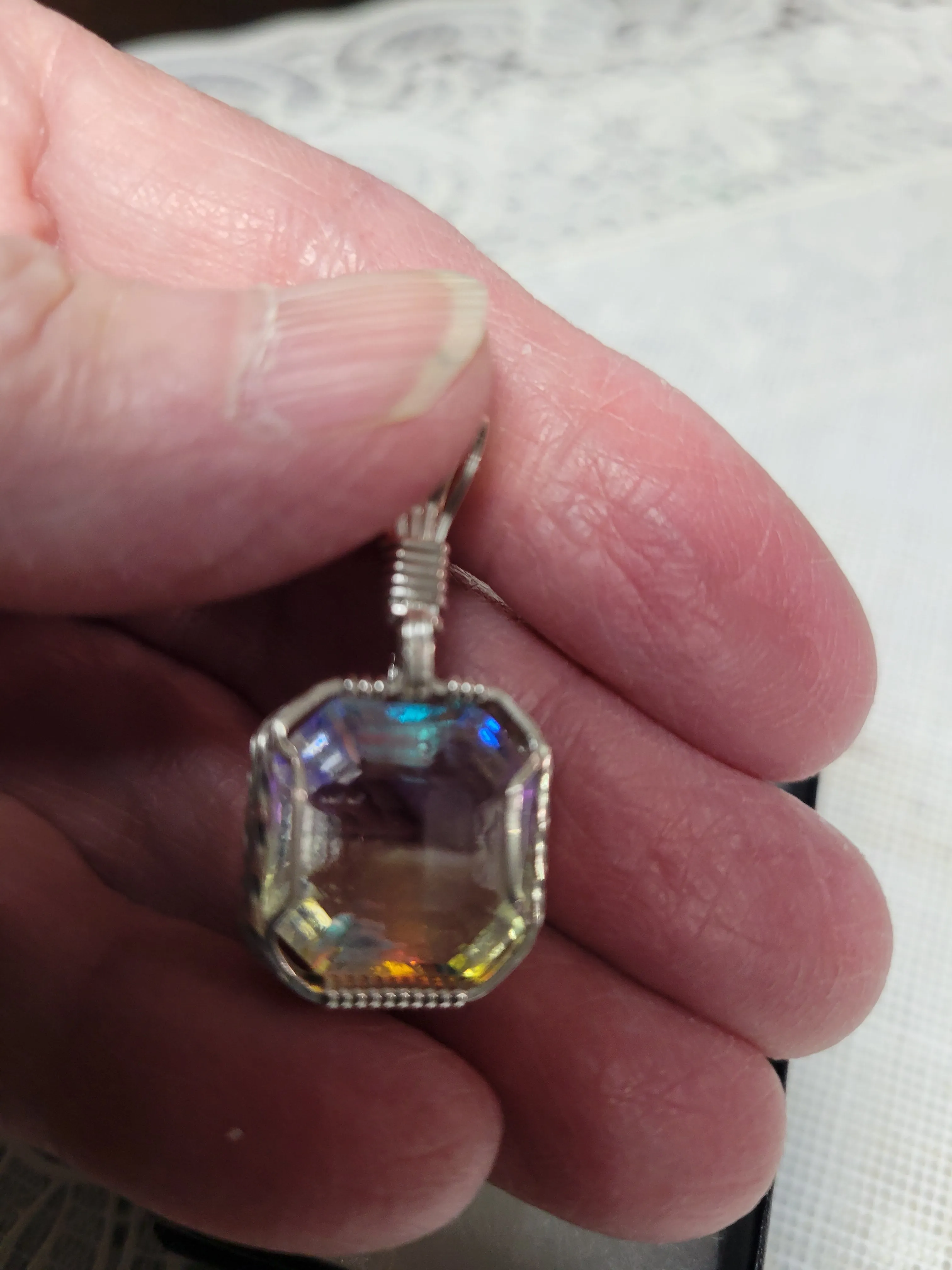 Custom Wire Wrapped Faceted Radiant Mystic Topaz Necklace/Pendant Sterling silver