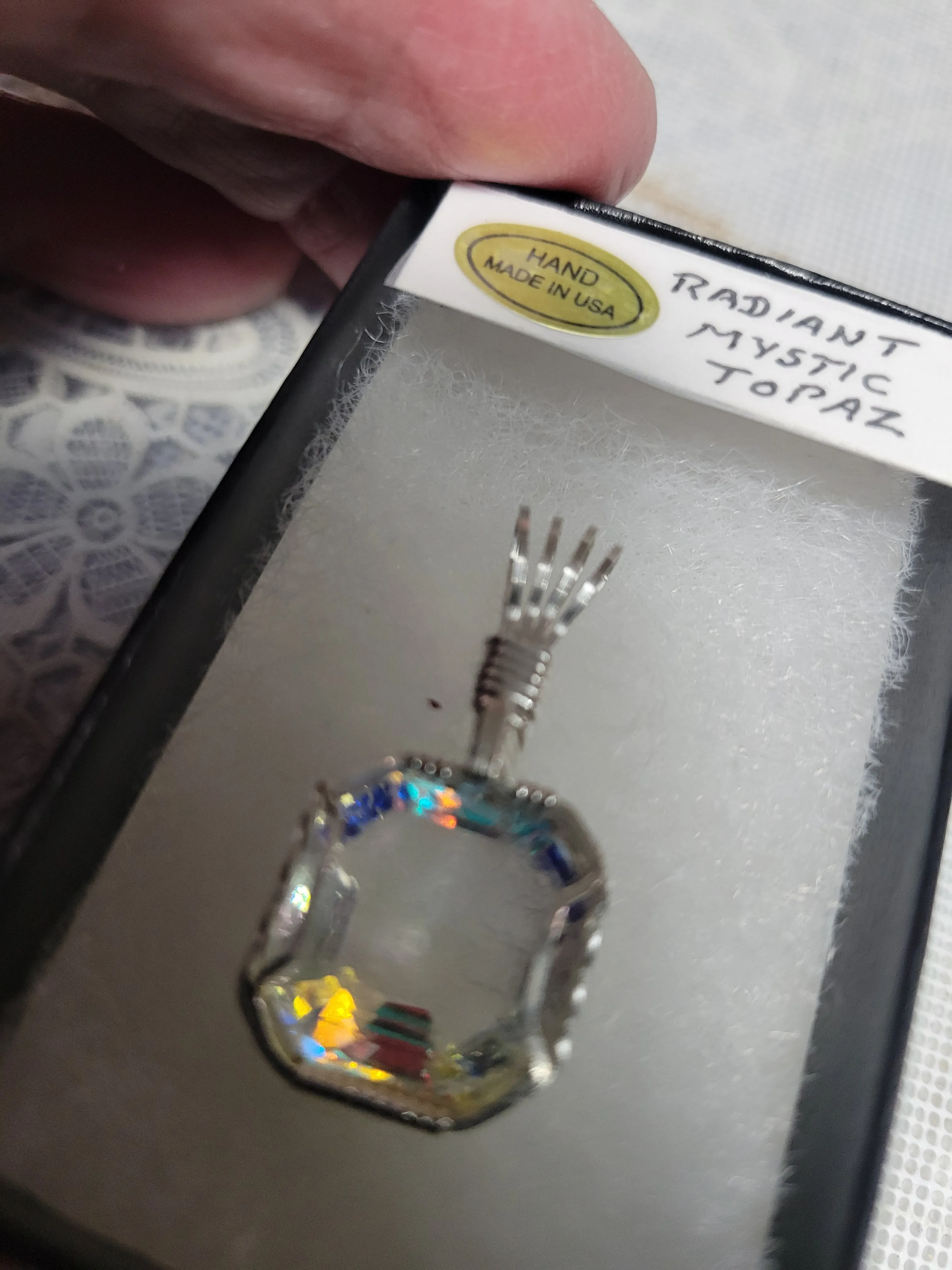 Custom Wire Wrapped Faceted Radiant Mystic Topaz Necklace/Pendant Sterling silver