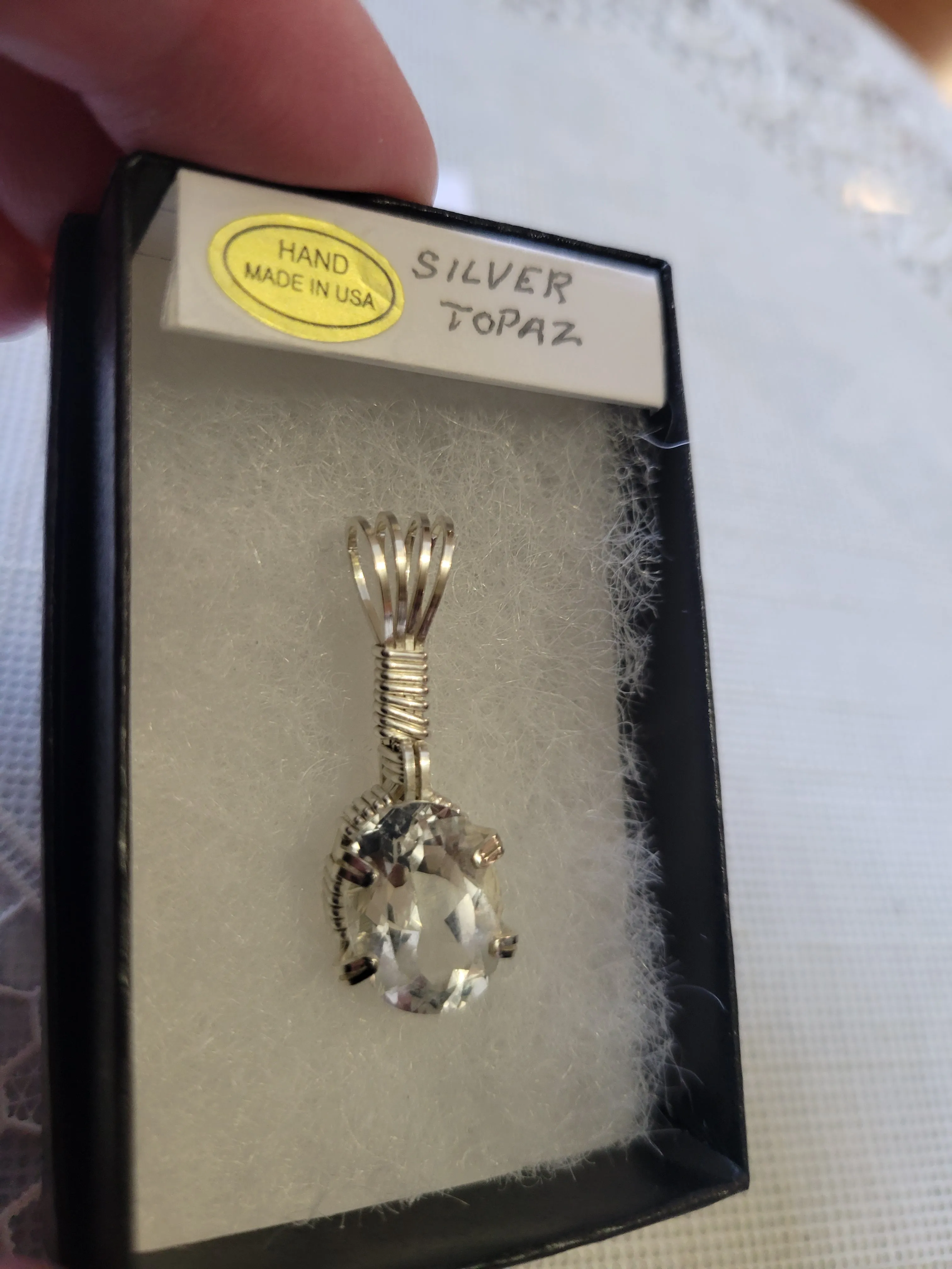 Custom Wire Wrapped Silver Topaz Necklace/Pendant Sterling Silver