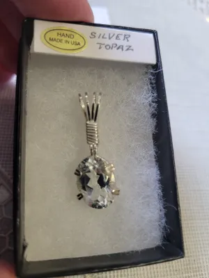 Custom Wire Wrapped Silver Topaz Necklace/Pendant Sterling Silver