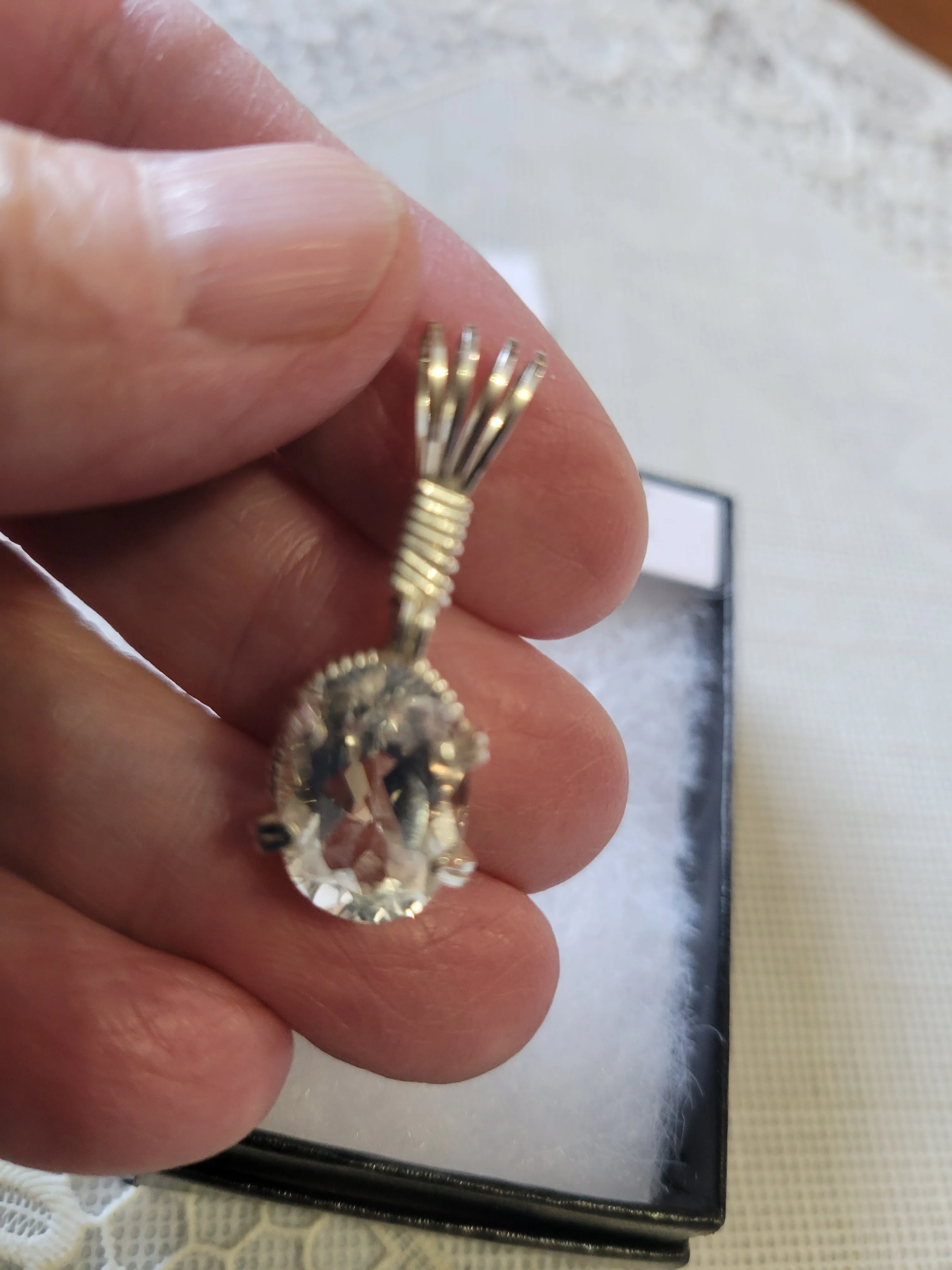 Custom Wire Wrapped Silver Topaz Necklace/Pendant Sterling Silver