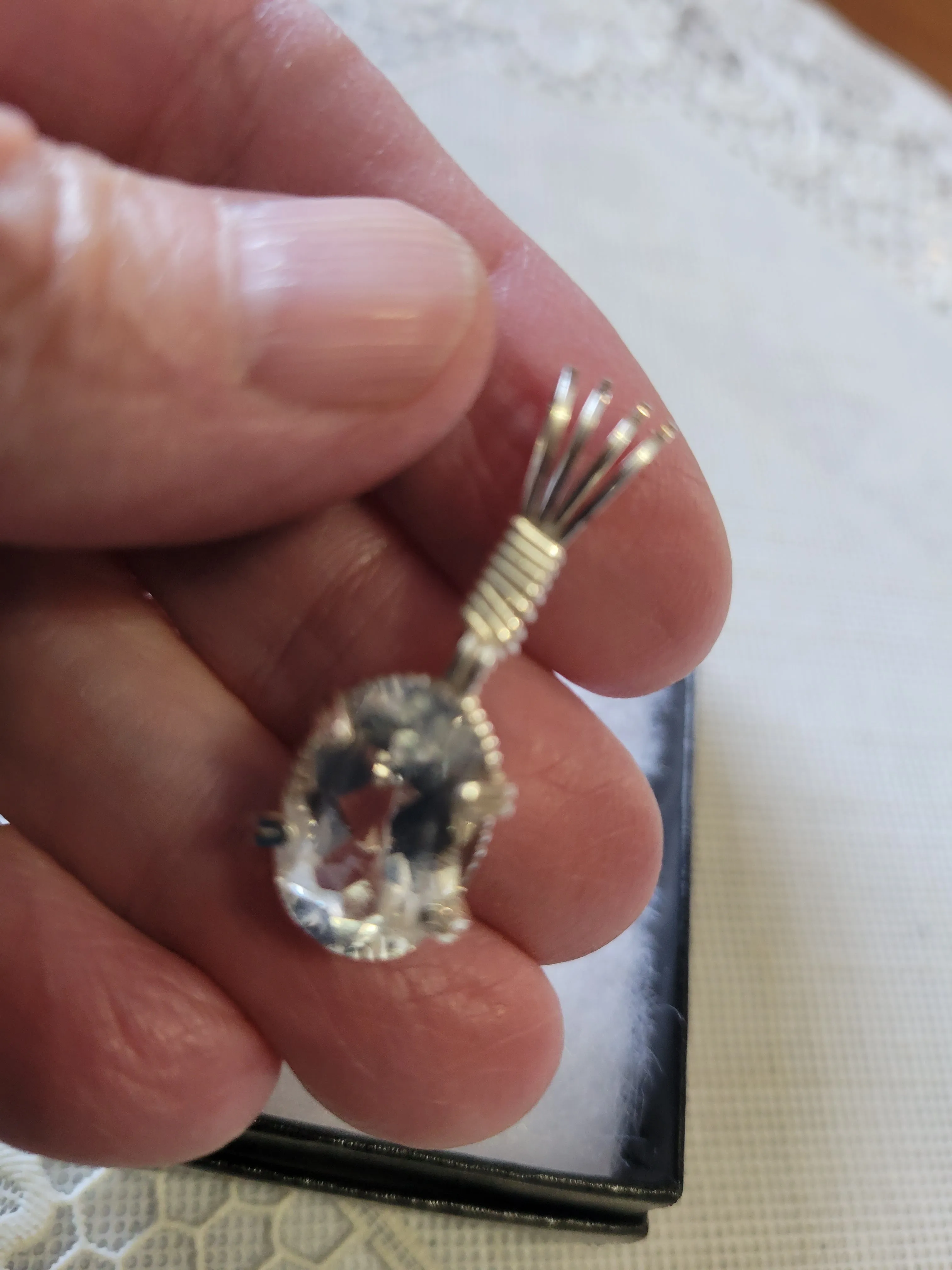 Custom Wire Wrapped Silver Topaz Necklace/Pendant Sterling Silver