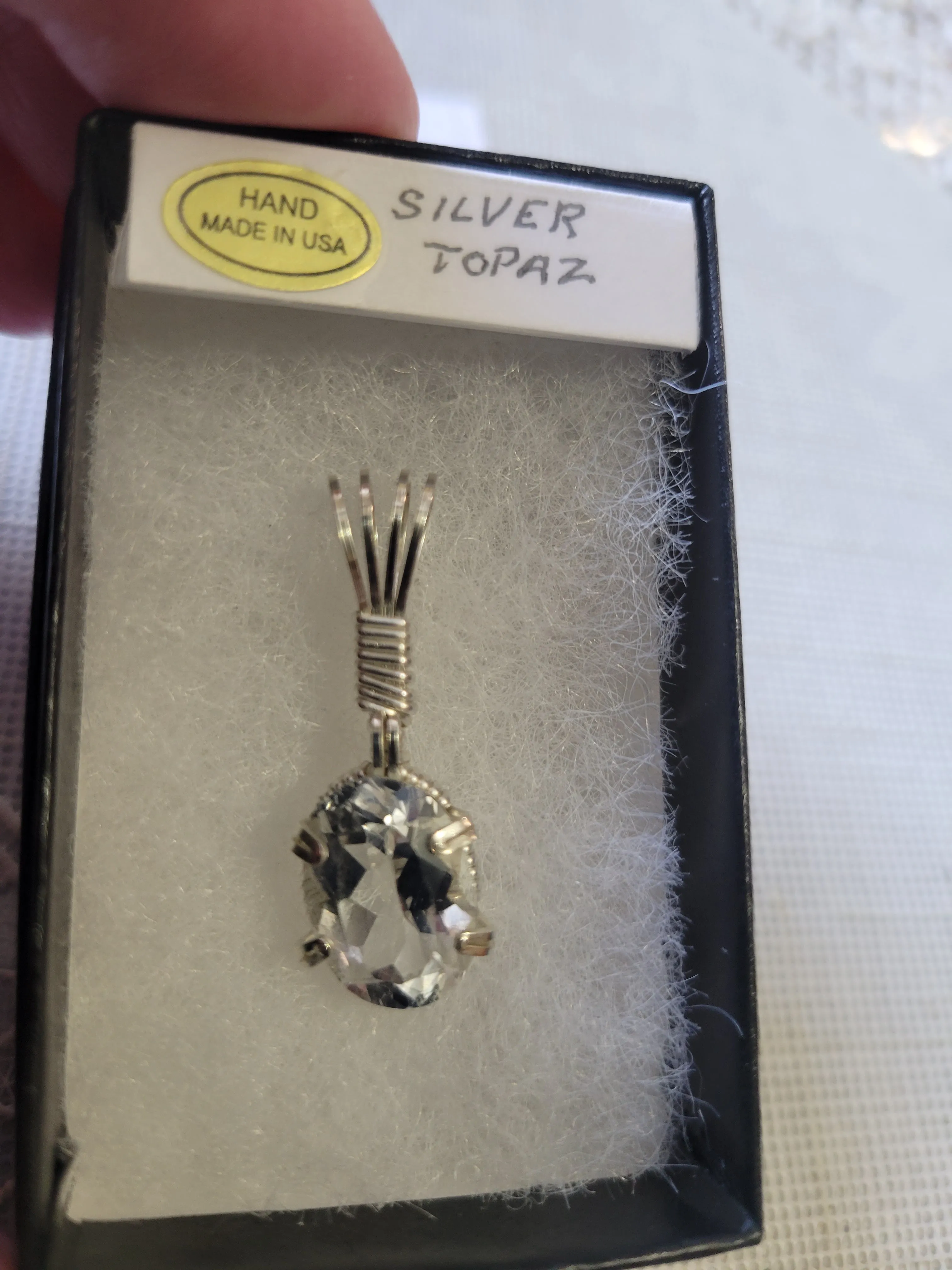 Custom Wire Wrapped Silver Topaz Necklace/Pendant Sterling Silver