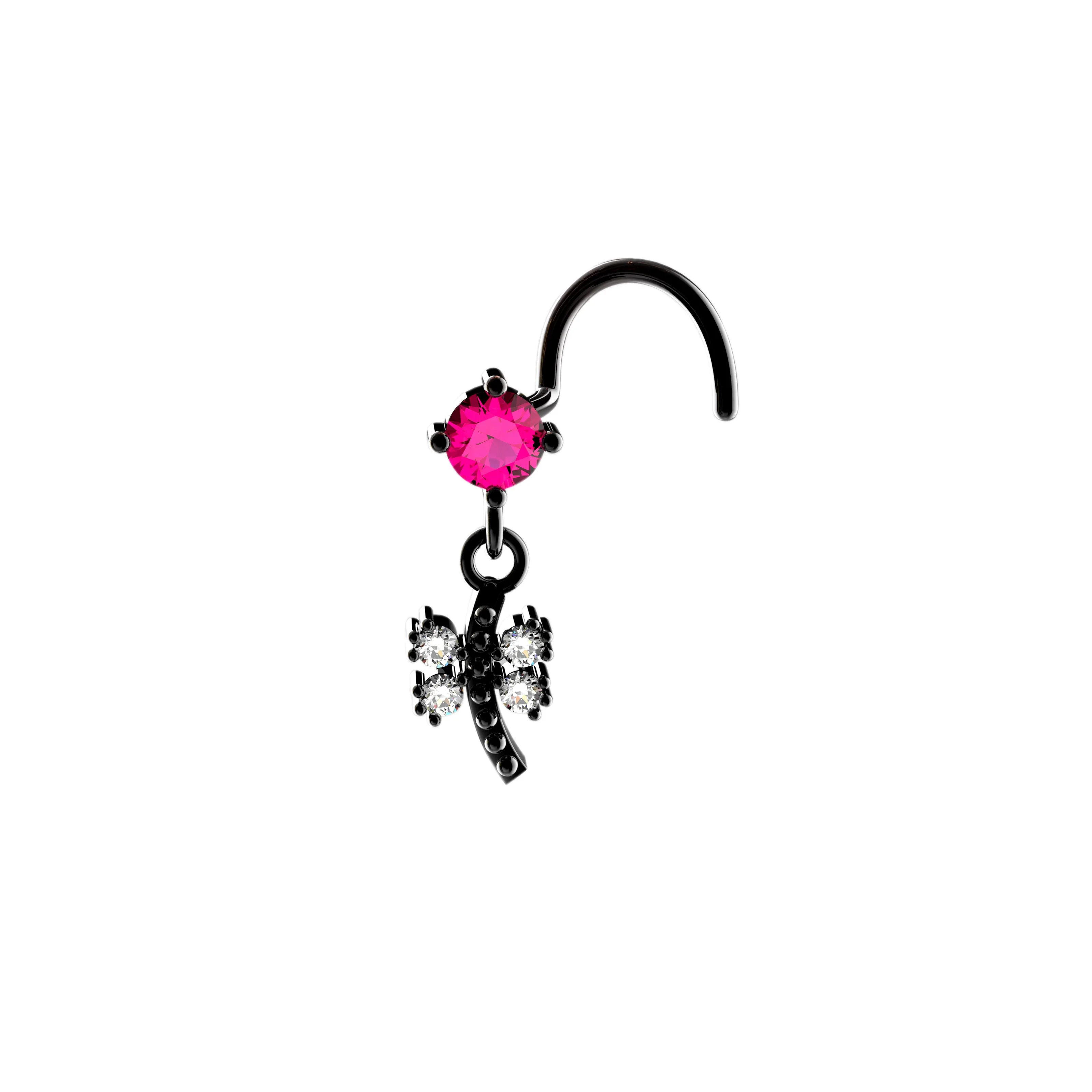 Dainty Pink Dangle Nose Ring – Gold Nose Jewelry for Women