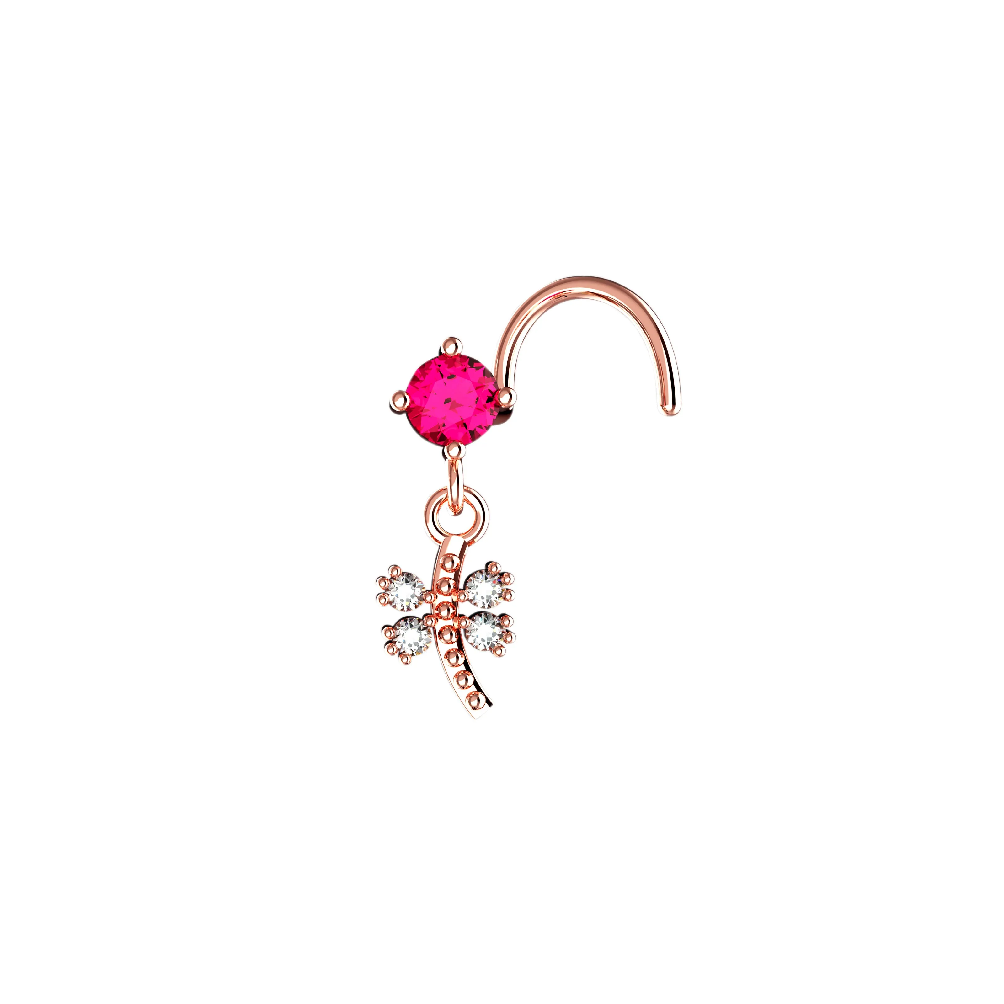 Dainty Pink Dangle Nose Ring – Gold Nose Jewelry for Women