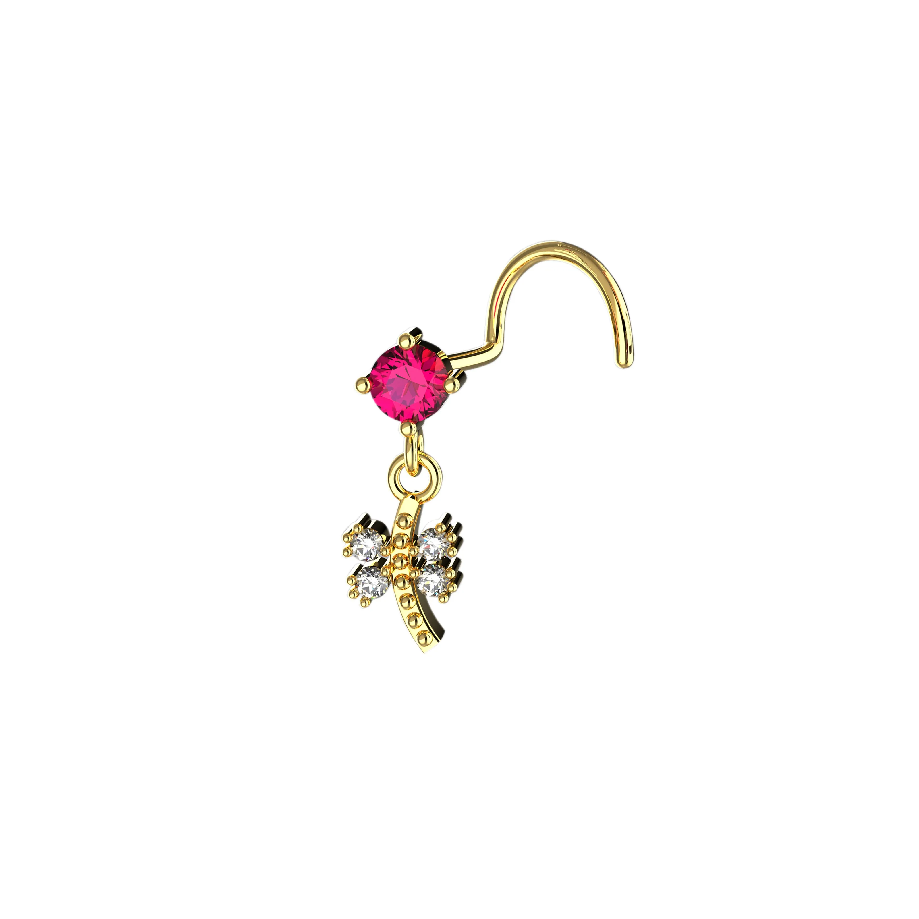 Dainty Pink Dangle Nose Ring – Gold Nose Jewelry for Women