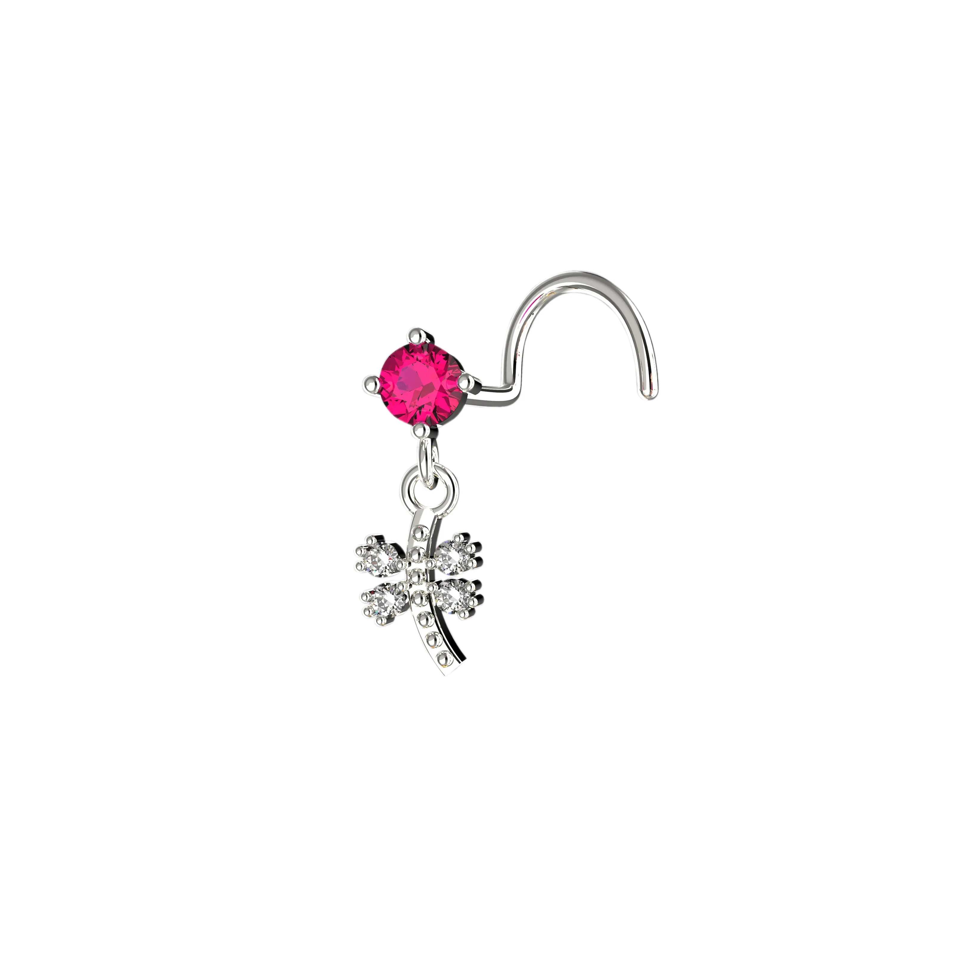 Dainty Pink Dangle Nose Ring – Gold Nose Jewelry for Women