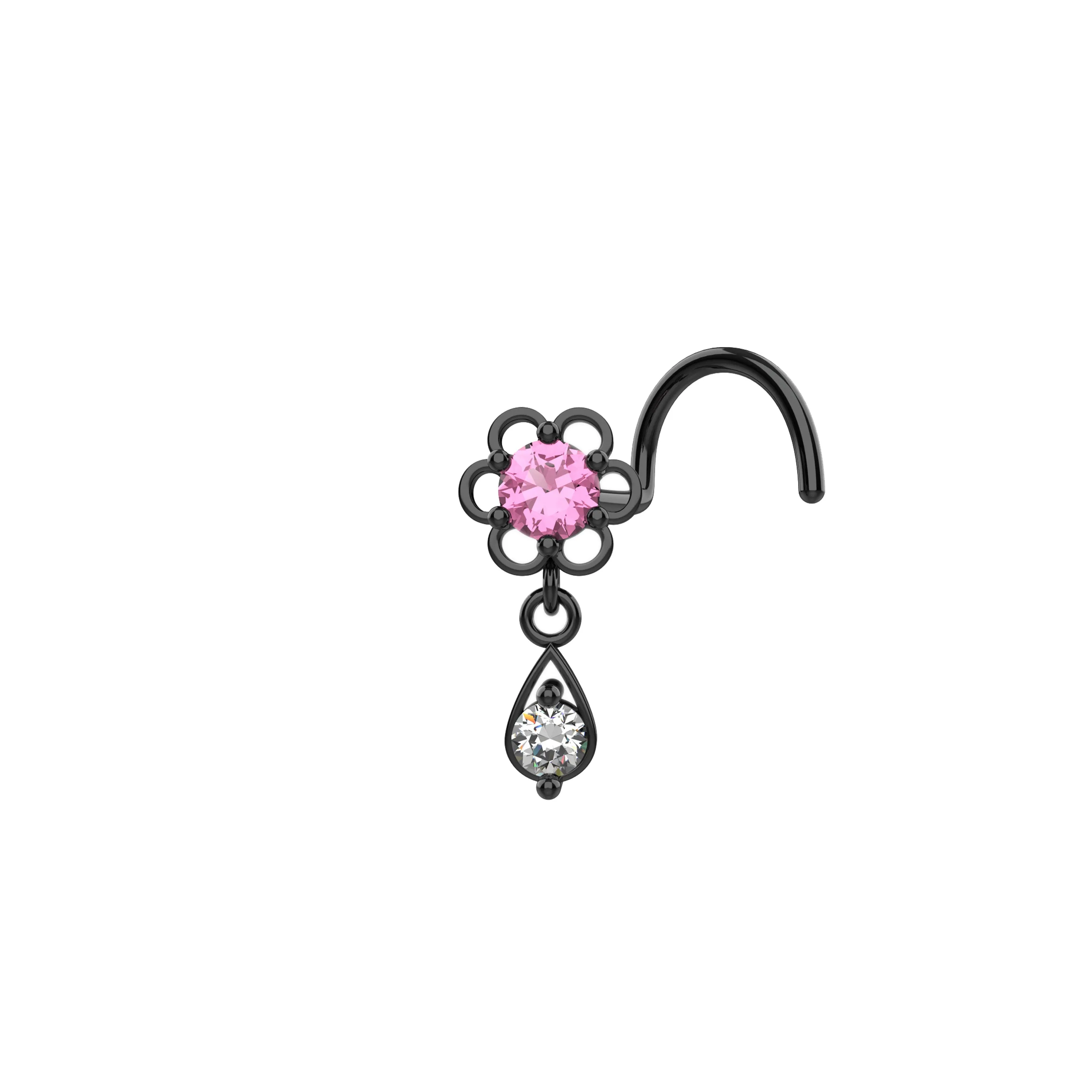 Diamond Dangle Nose Ring | Gold Stud Piercing Jewelry