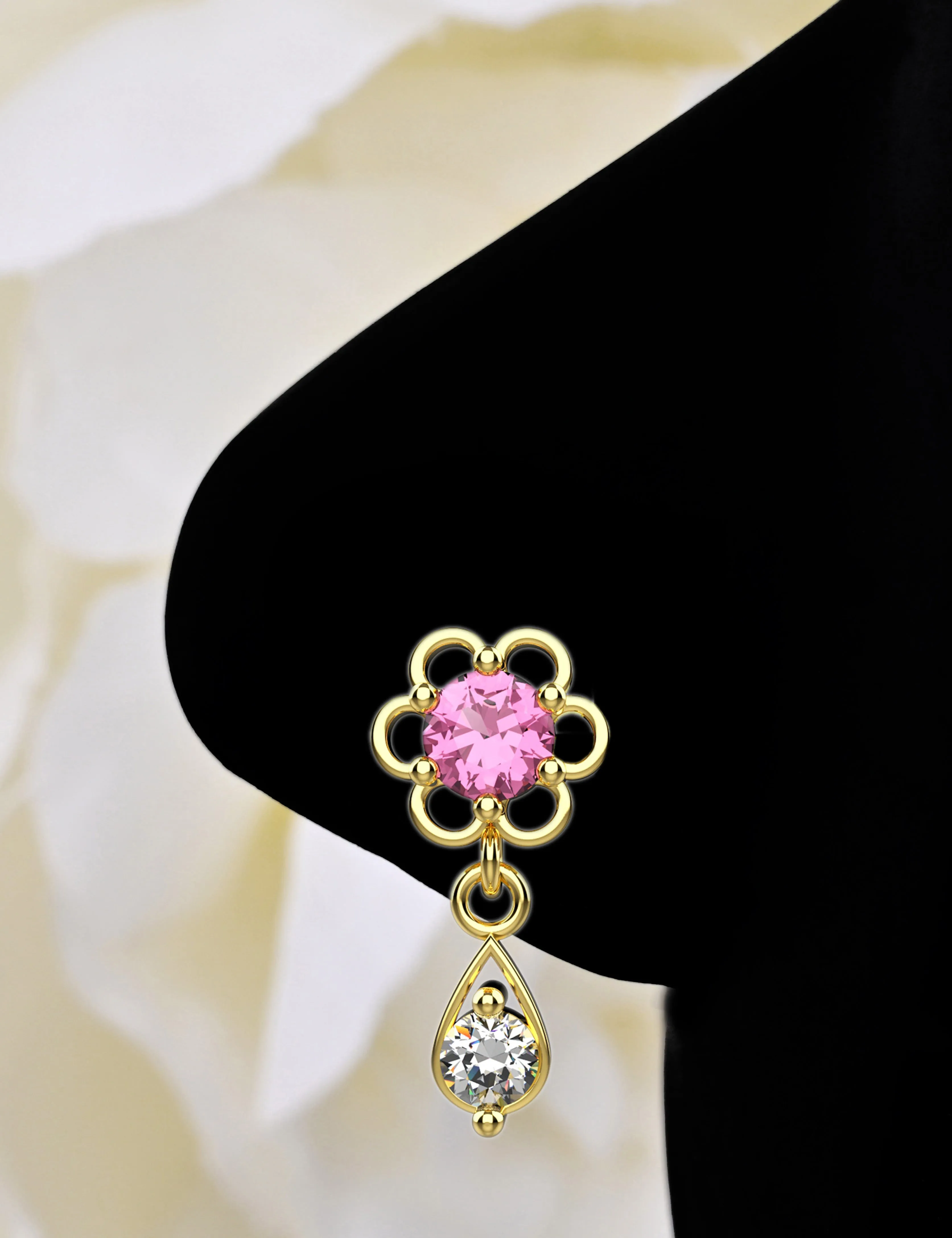 Diamond Dangle Nose Ring | Gold Stud Piercing Jewelry
