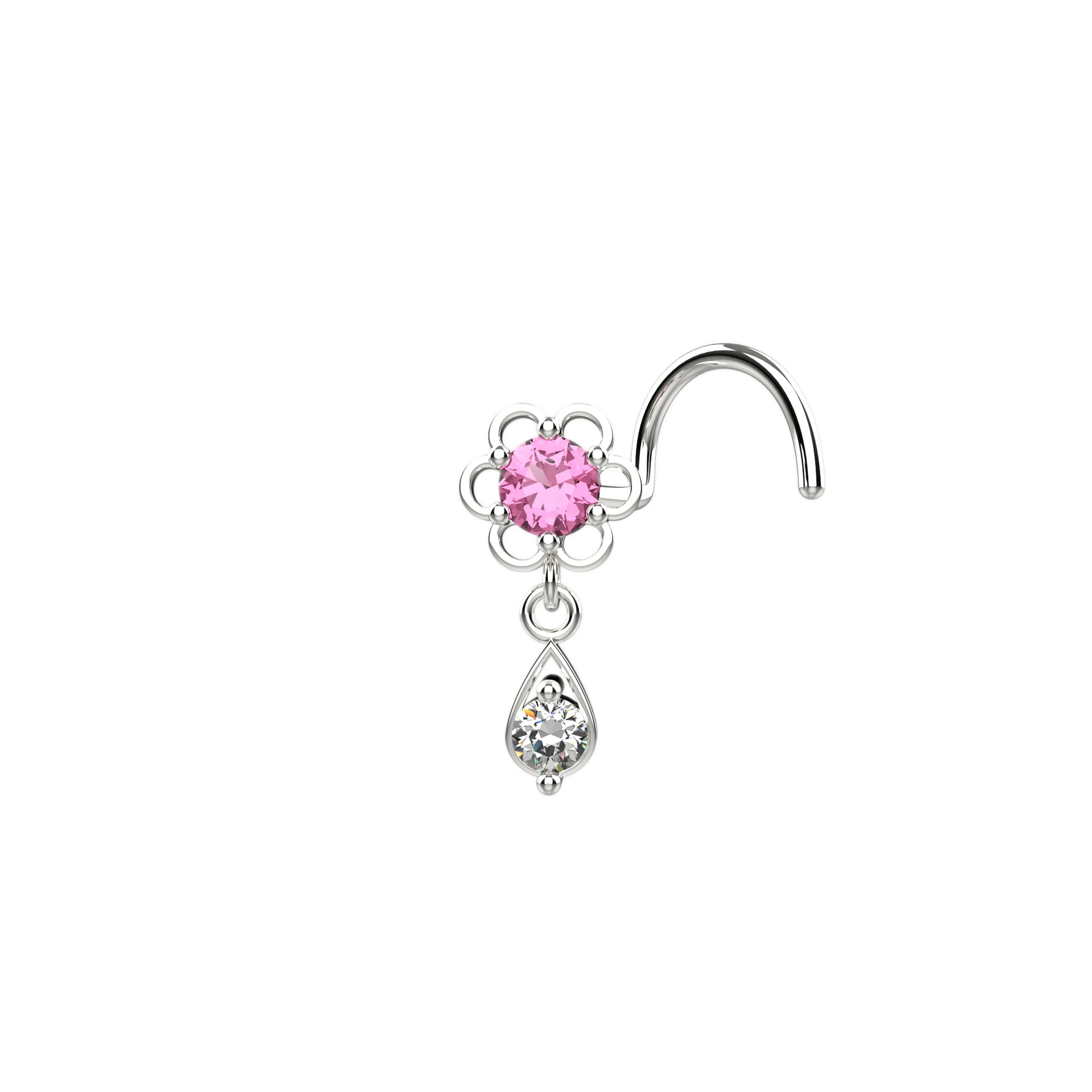 Diamond Dangle Nose Ring | Gold Stud Piercing Jewelry