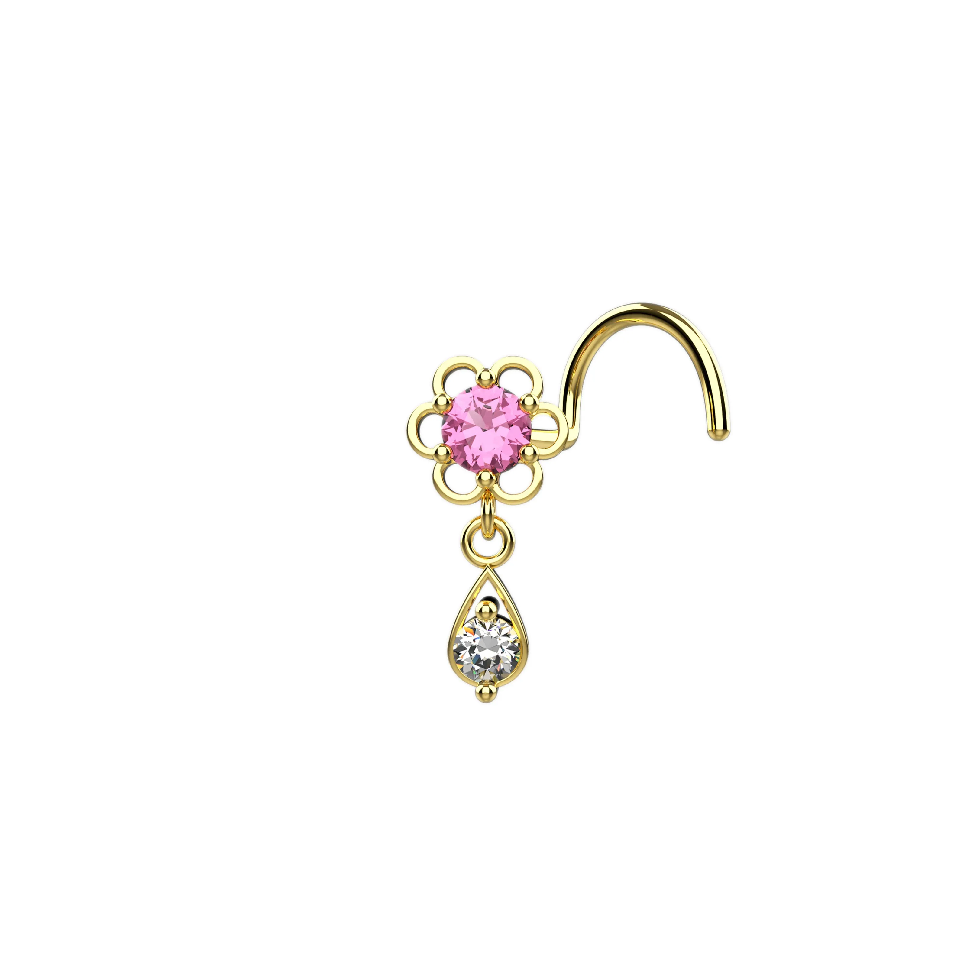 Diamond Dangle Nose Ring | Gold Stud Piercing Jewelry