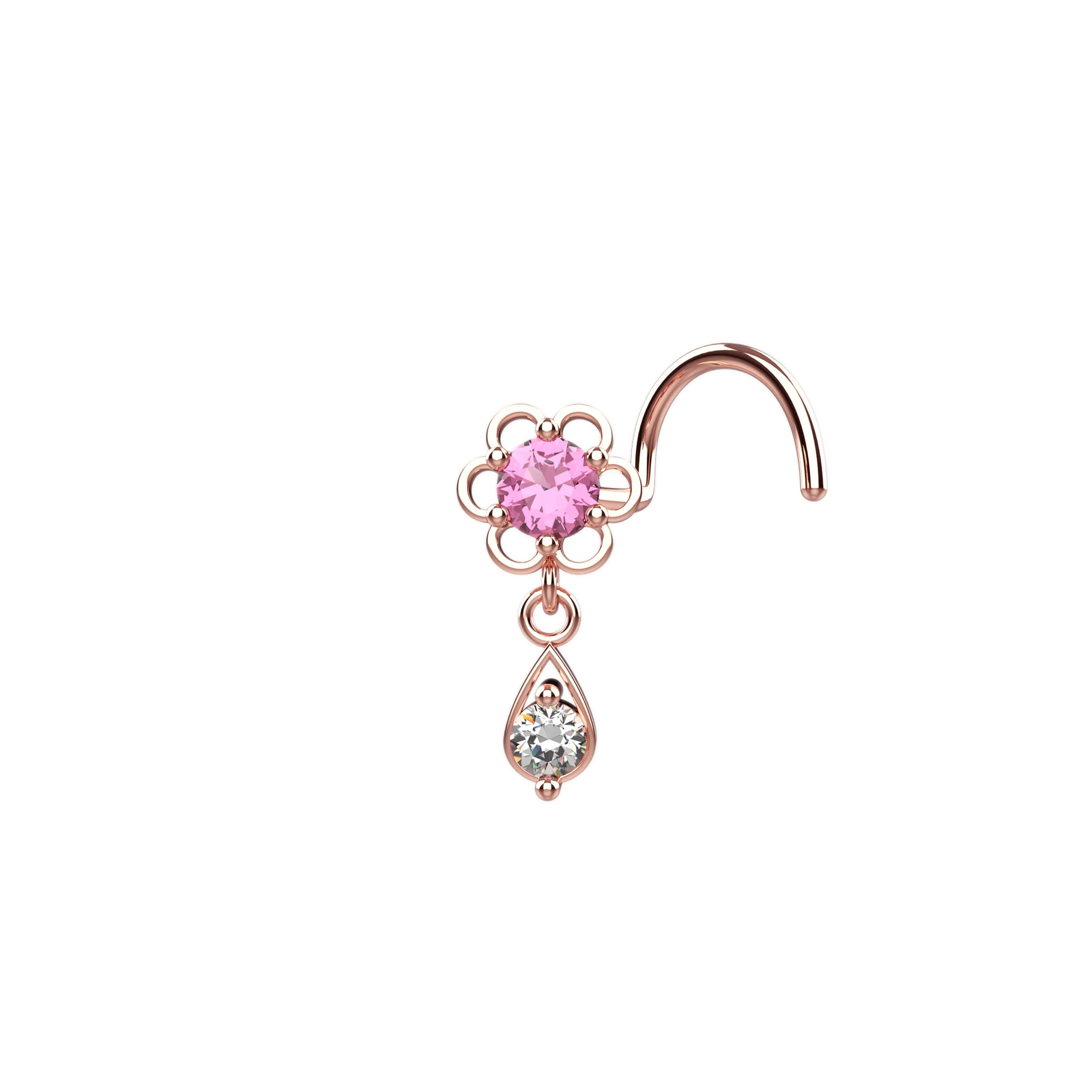 Diamond Dangle Nose Ring | Gold Stud Piercing Jewelry