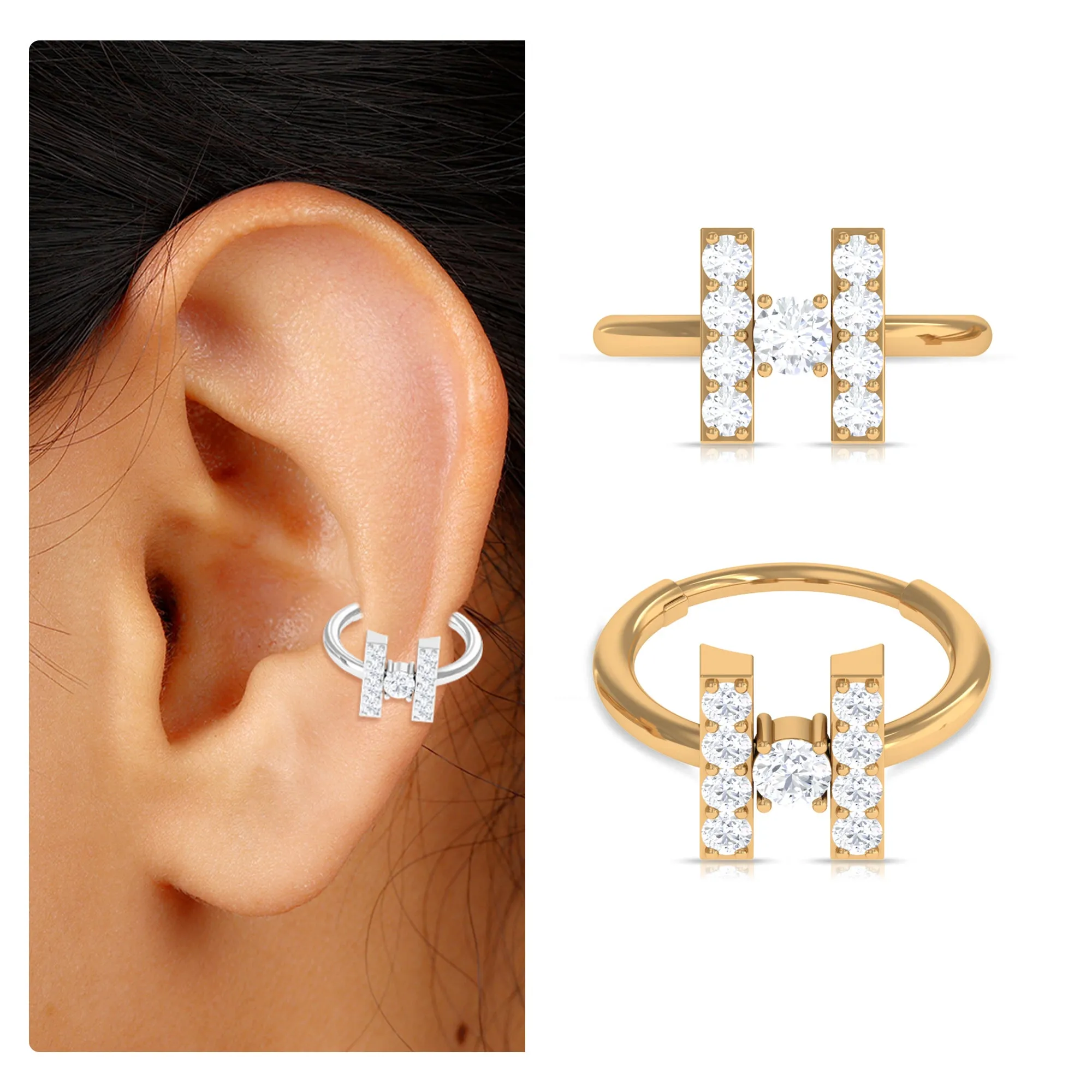 Elegant Moissanite Gold Hoop Earring for Conch Piercing