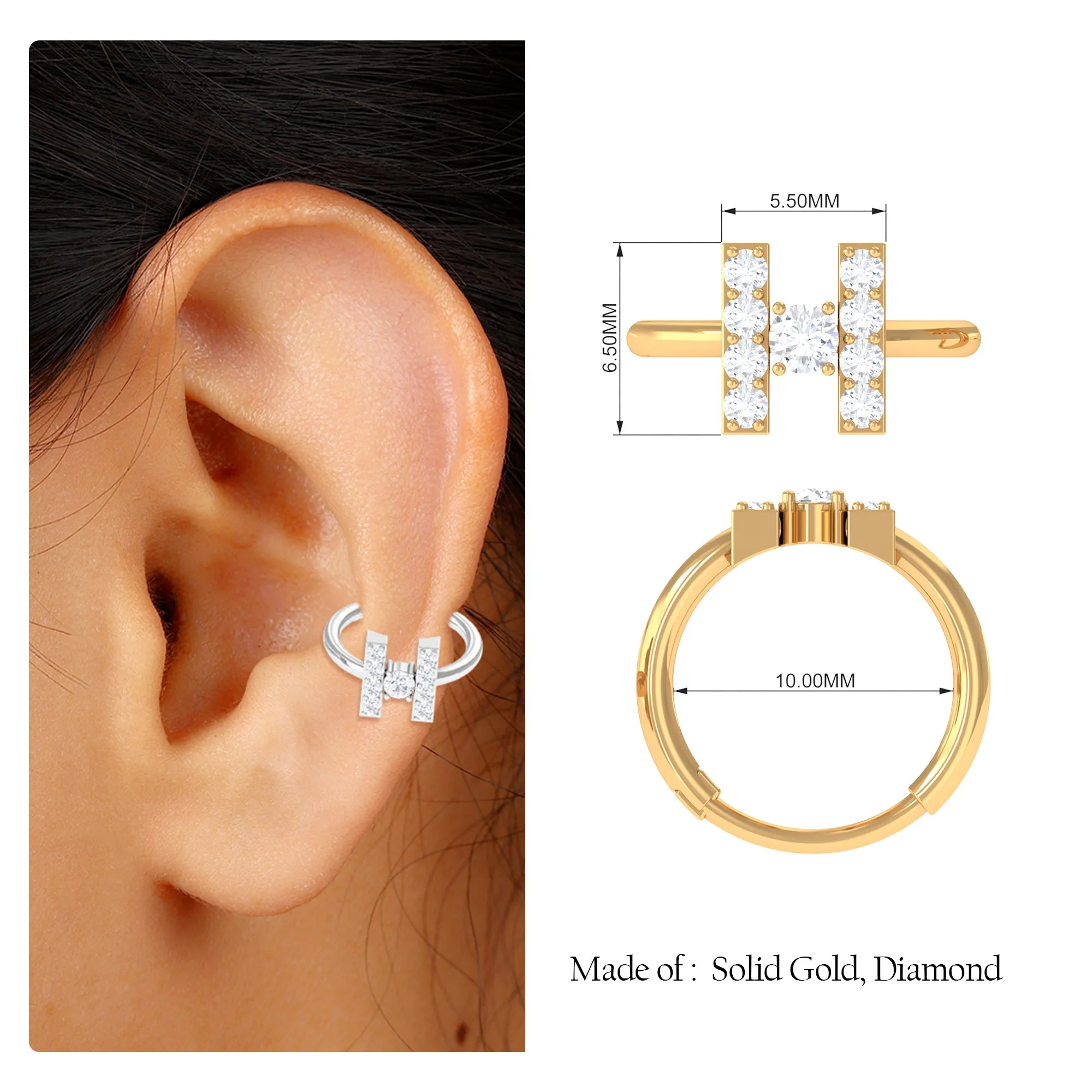 Elegant Moissanite Gold Hoop Earring for Conch Piercing