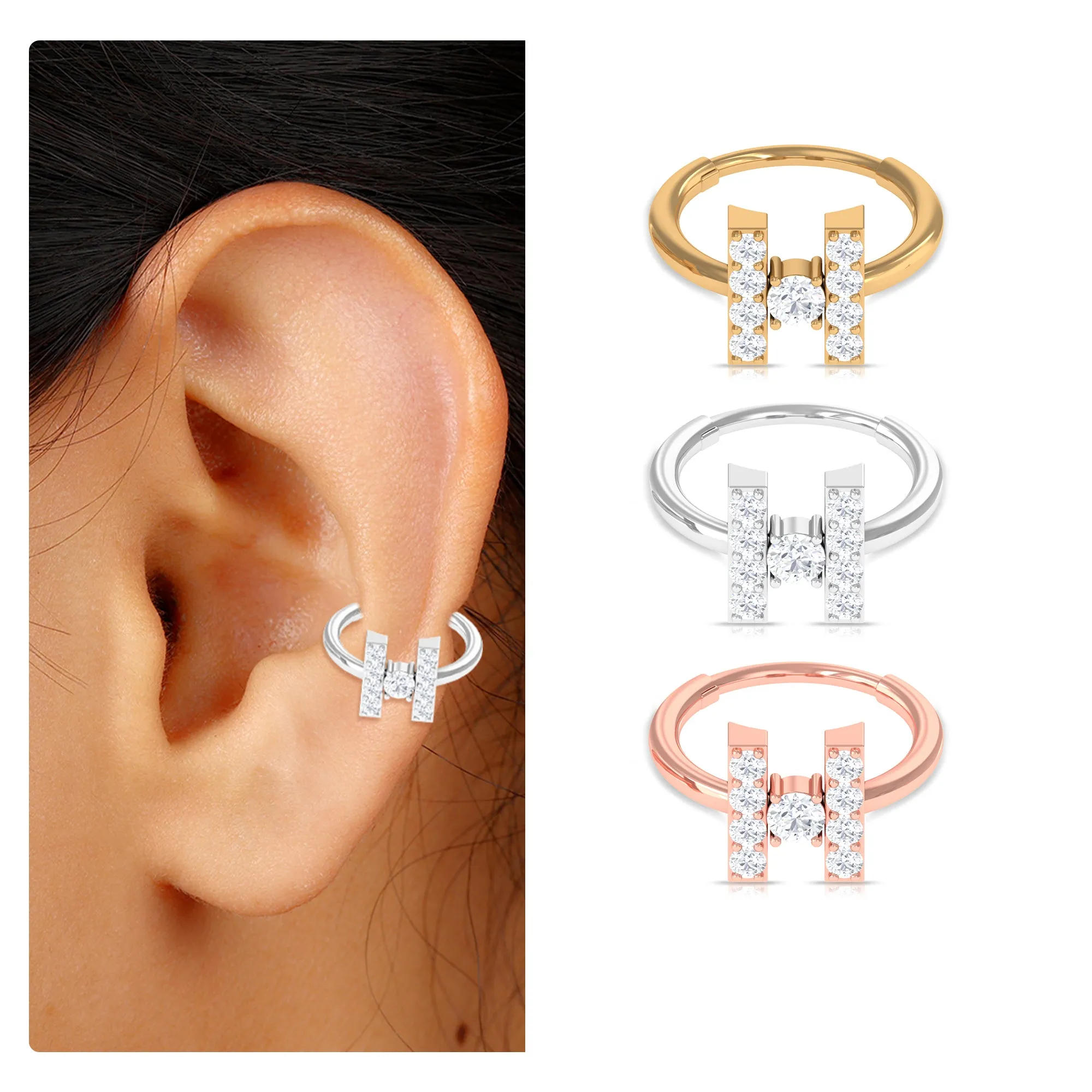 Elegant Moissanite Gold Hoop Earring for Conch Piercing