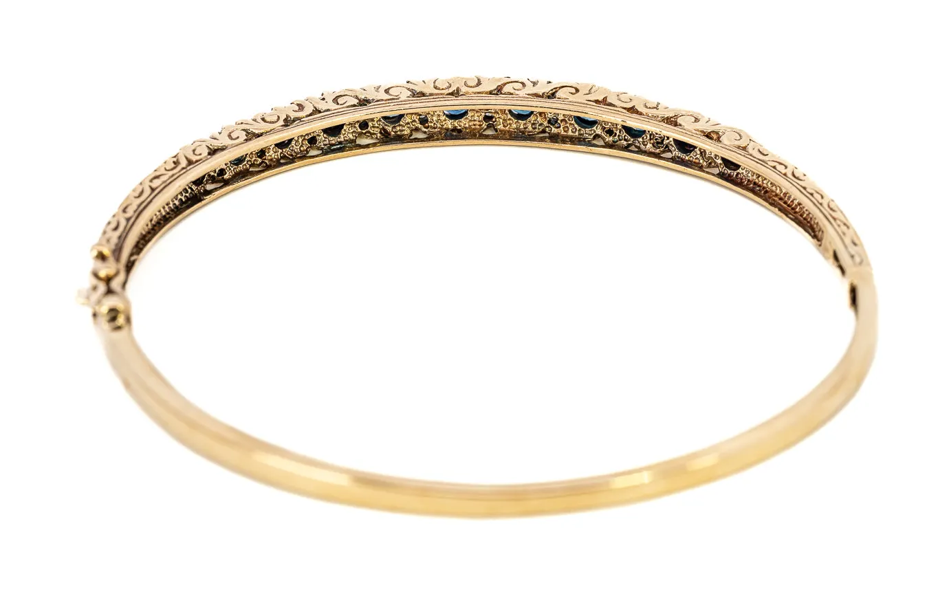Exquisite 9ct Yellow Gold Sapphire & Diamond Bangle