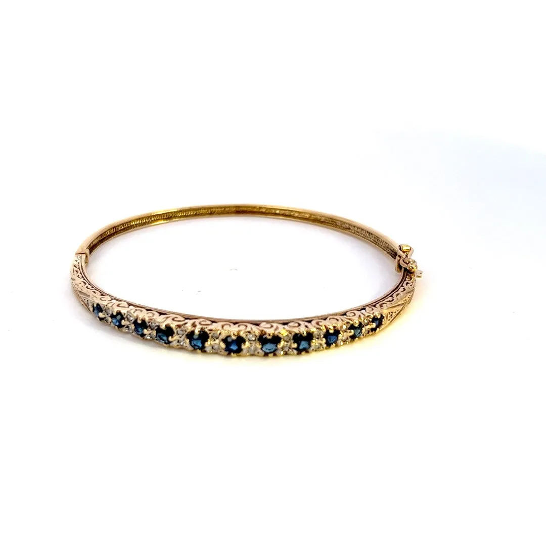 Exquisite 9ct Yellow Gold Sapphire & Diamond Bangle