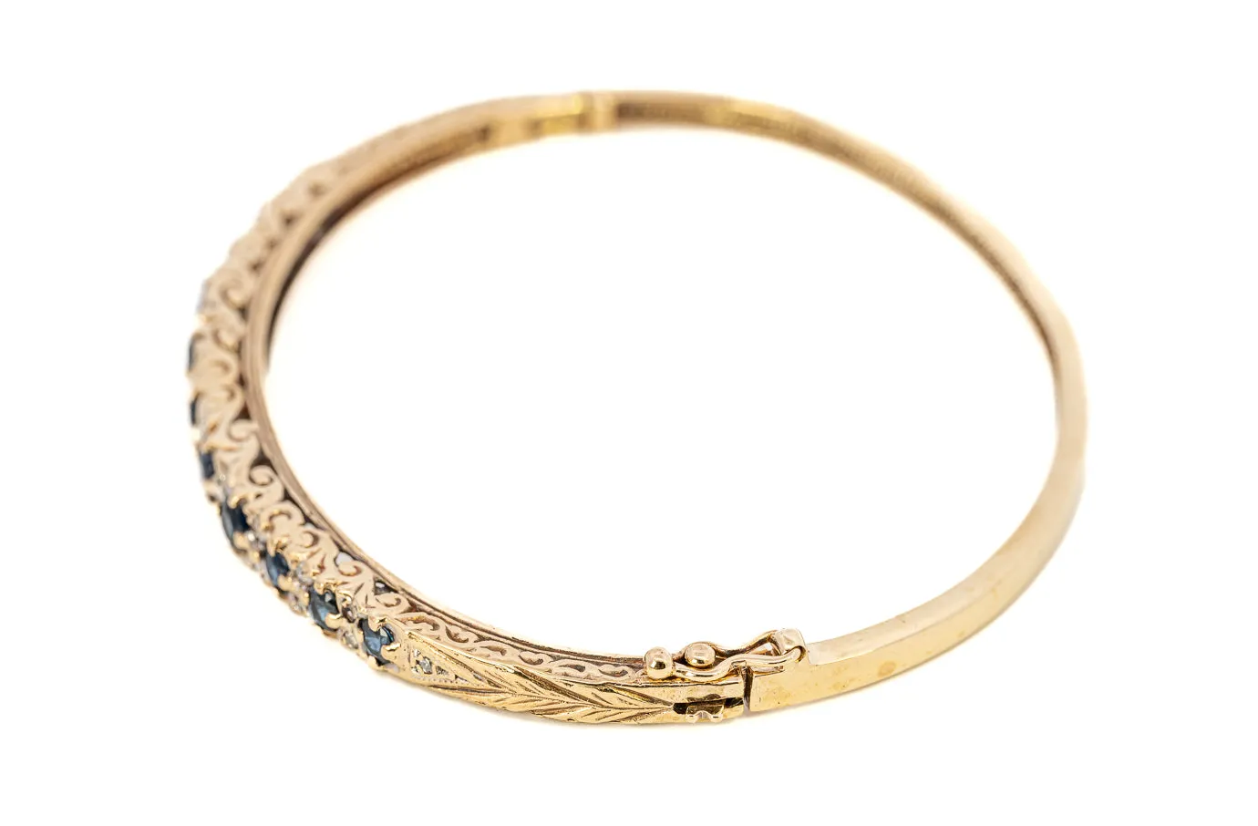 Exquisite 9ct Yellow Gold Sapphire & Diamond Bangle
