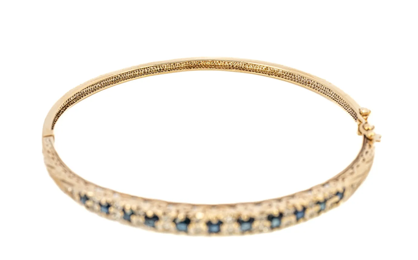 Exquisite 9ct Yellow Gold Sapphire & Diamond Bangle
