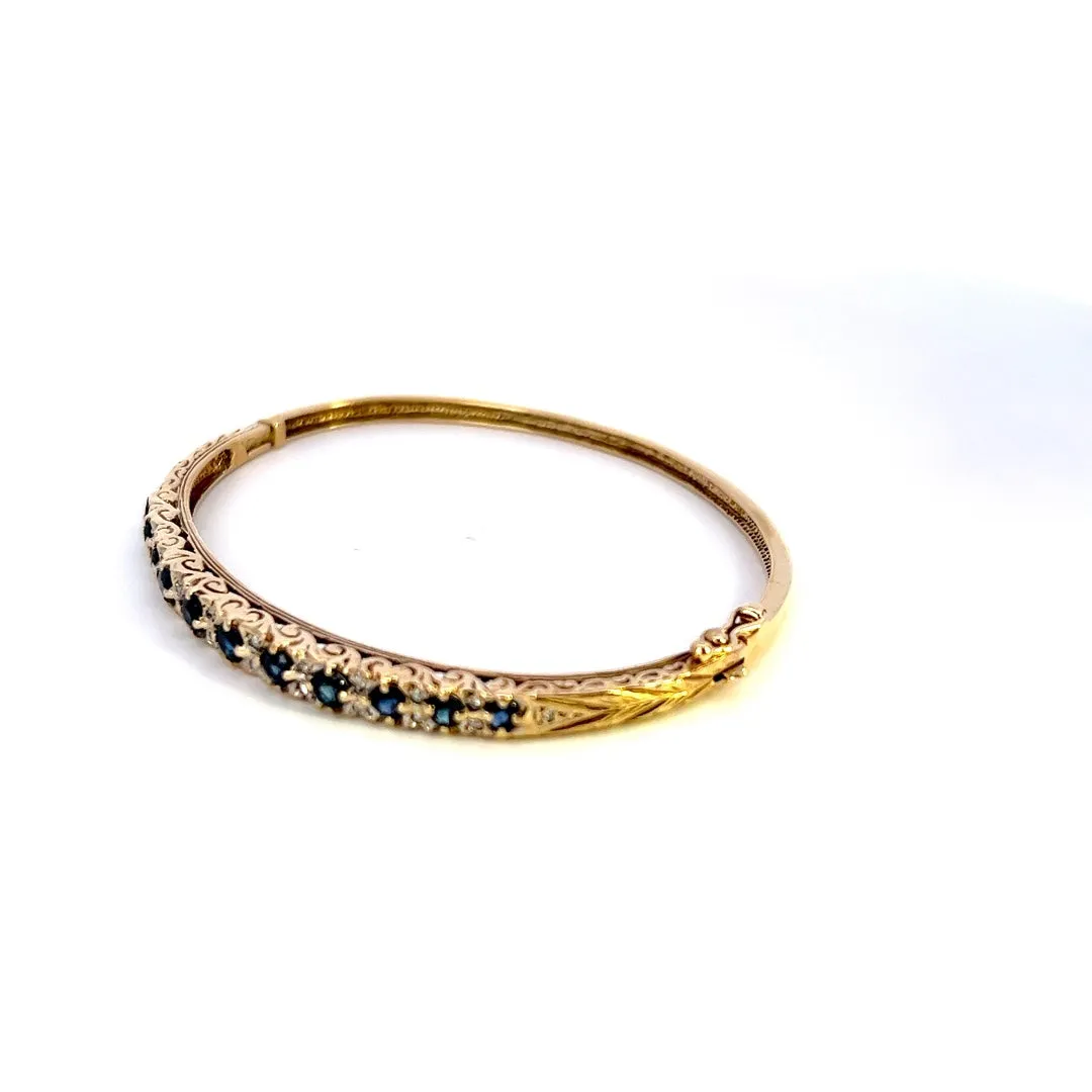 Exquisite 9ct Yellow Gold Sapphire & Diamond Bangle