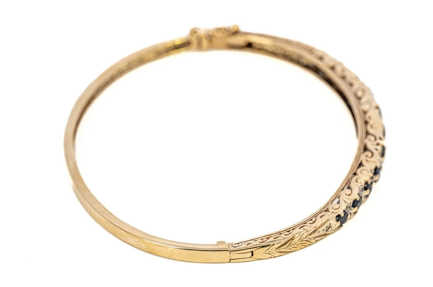 Exquisite 9ct Yellow Gold Sapphire & Diamond Bangle