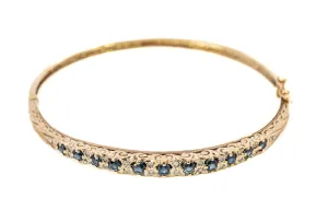 Exquisite 9ct Yellow Gold Sapphire & Diamond Bangle