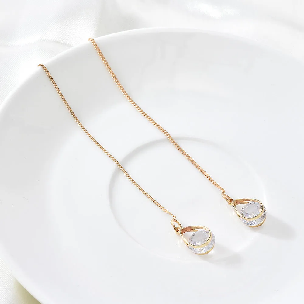 Fashion Temperament Tassel Symmetrical Zircon Water Drop Long Earrings